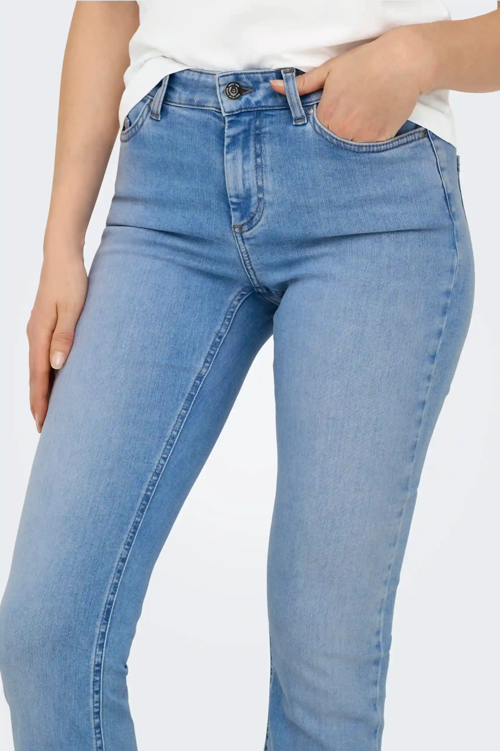 Only women blue mid flare denim jeans with flattering fit, authentic leftover stock at Telo.pk