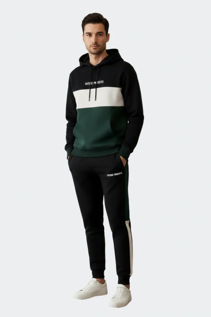 Premium tri-color hoodie and jogger set for men