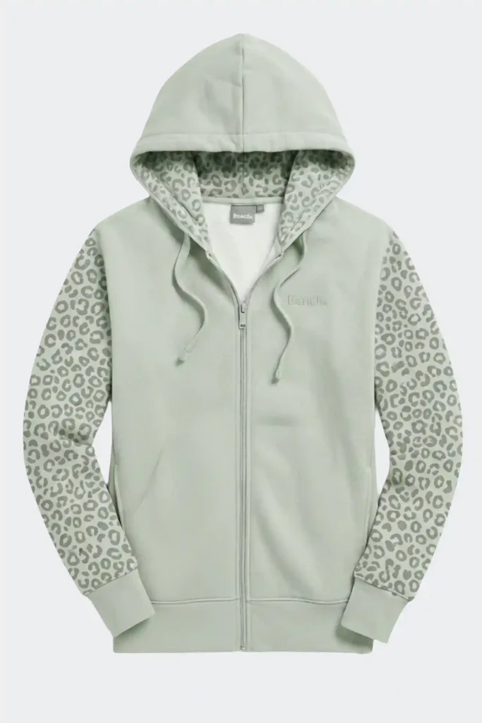 Women’s Liney zip thru hoodie in sage mint green color with a comfortable casual fit