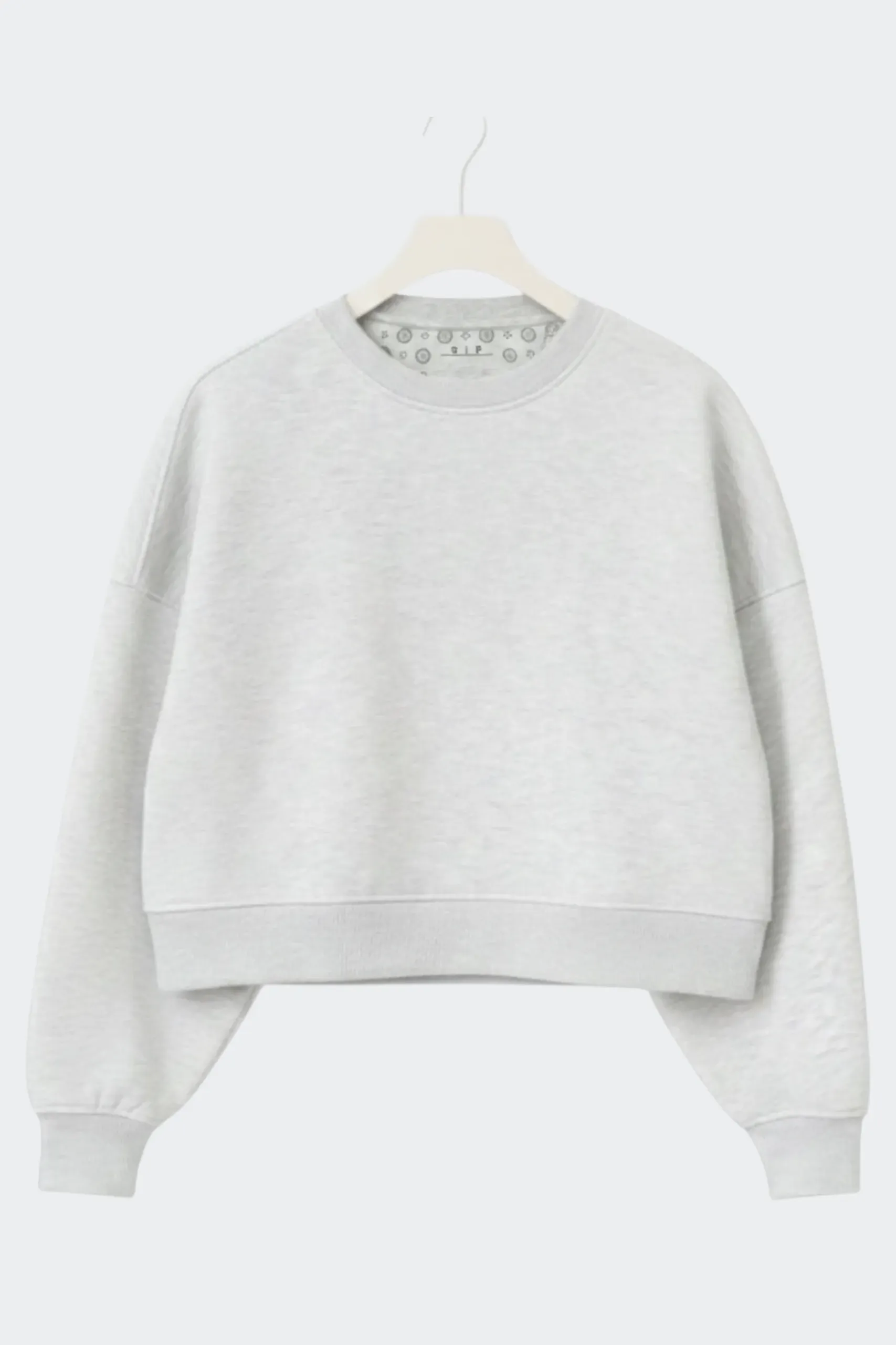 Oversized grey fleece sweatshirt with relaxed fit and printed design