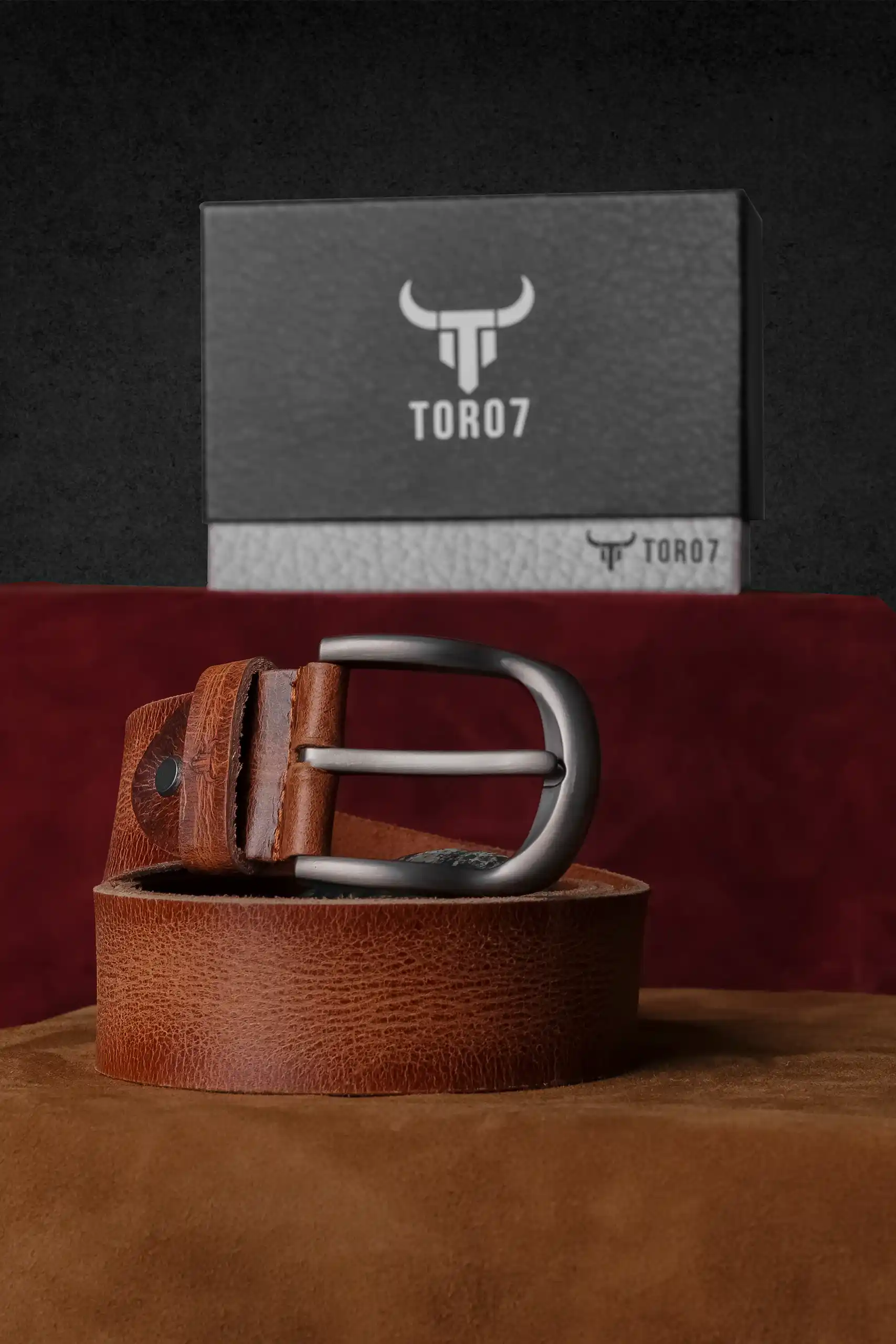 Premium tan brown full-grain leather belt for men with alloy buckle