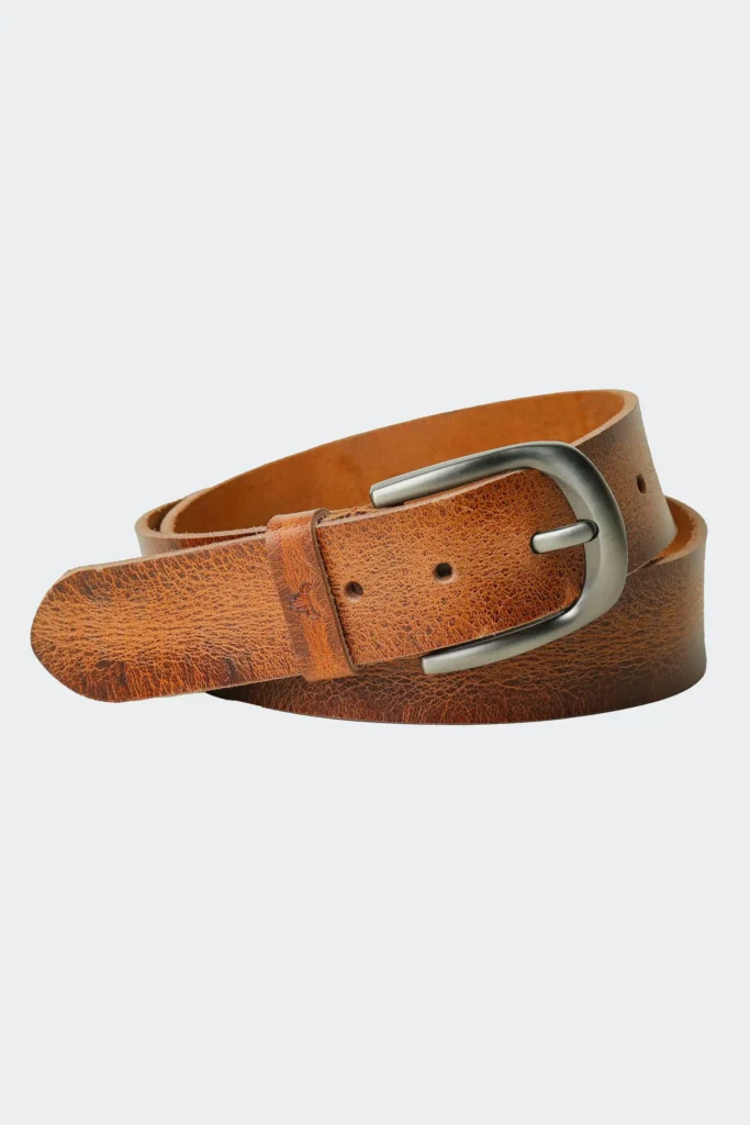 Premium tan brown full-grain leather belt for men with alloy buckle