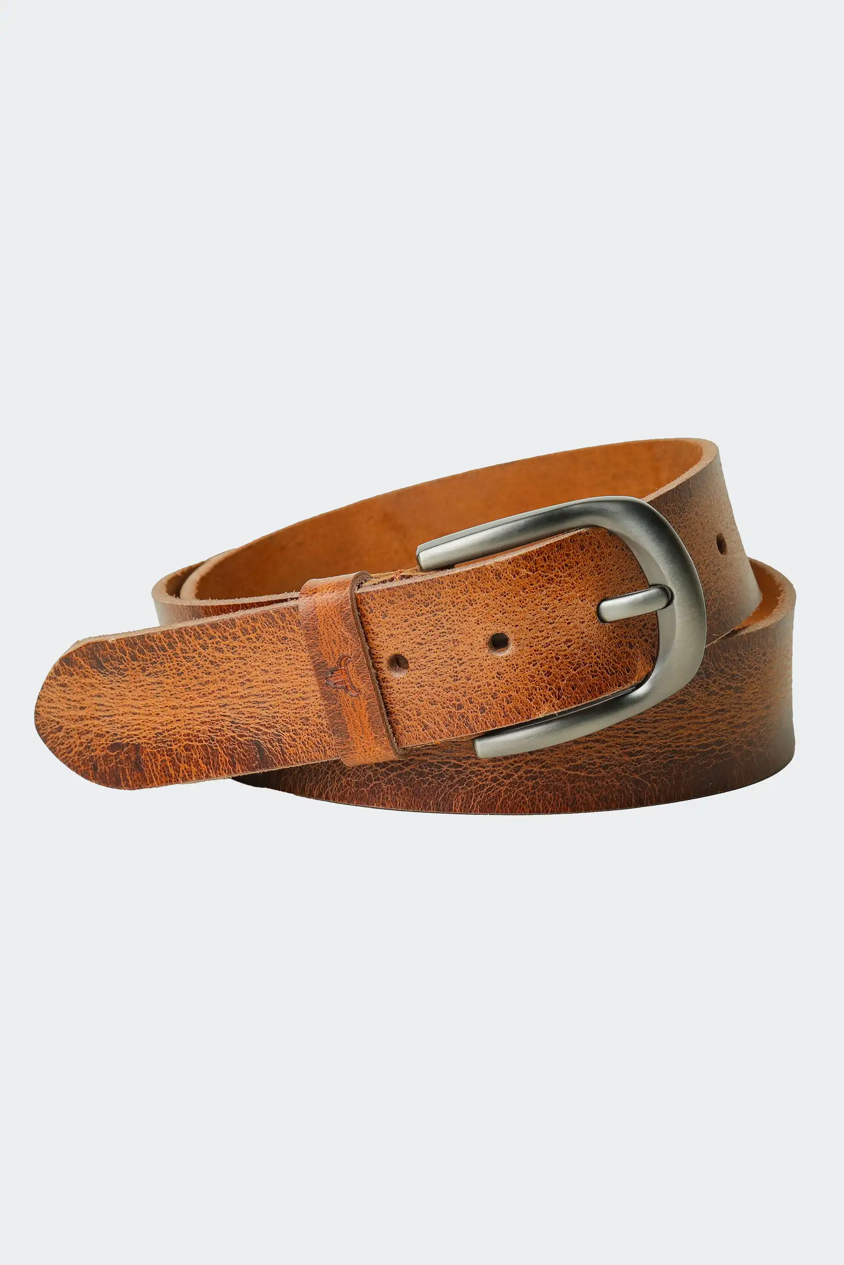 Premium tan brown full-grain leather belt for men with alloy buckle