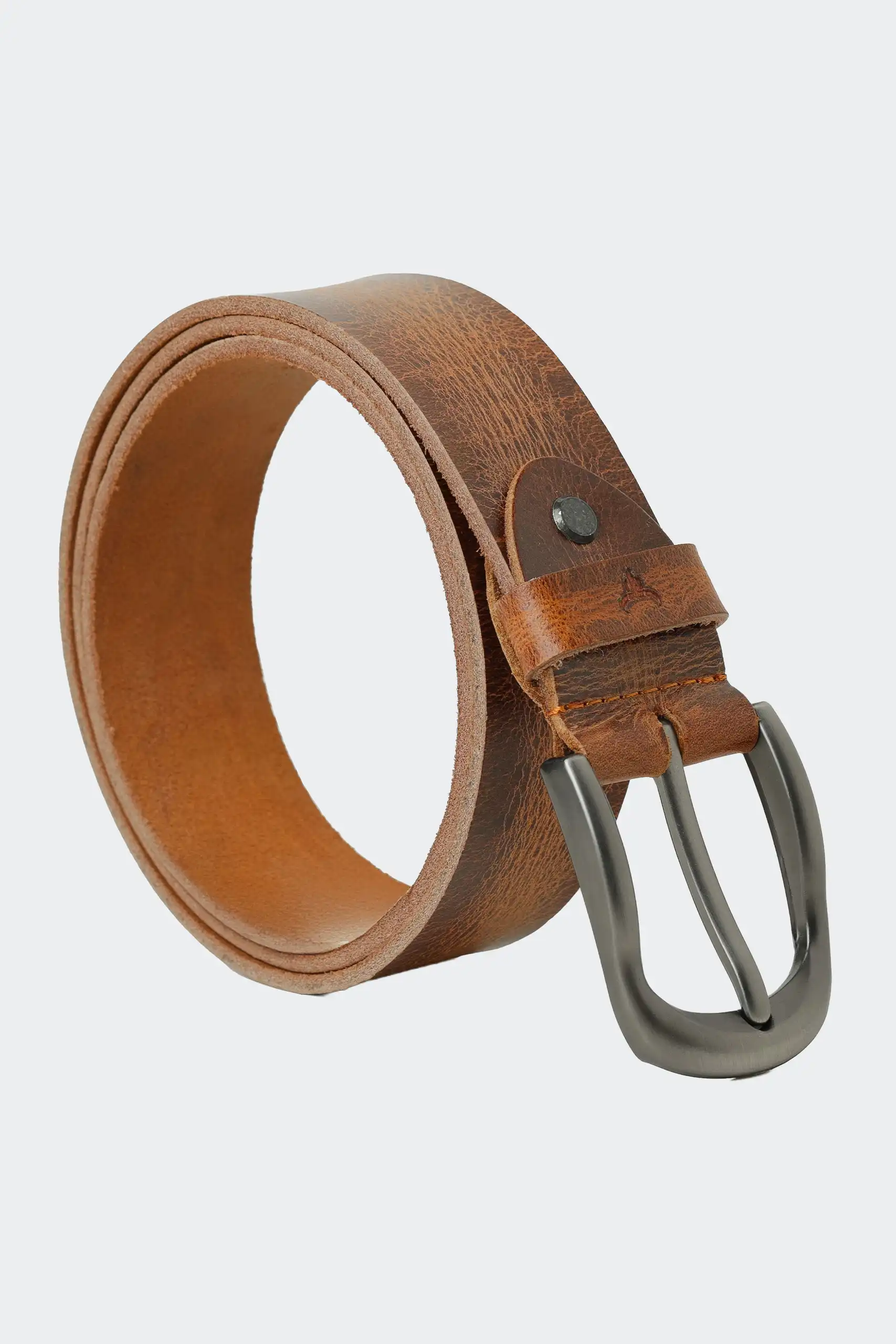 Premium tan brown full-grain leather belt for men with alloy buckle