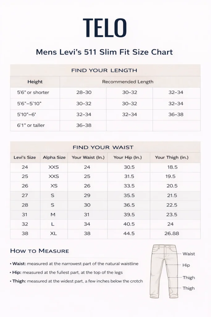 TELO size chart for accurate fit and body measurements