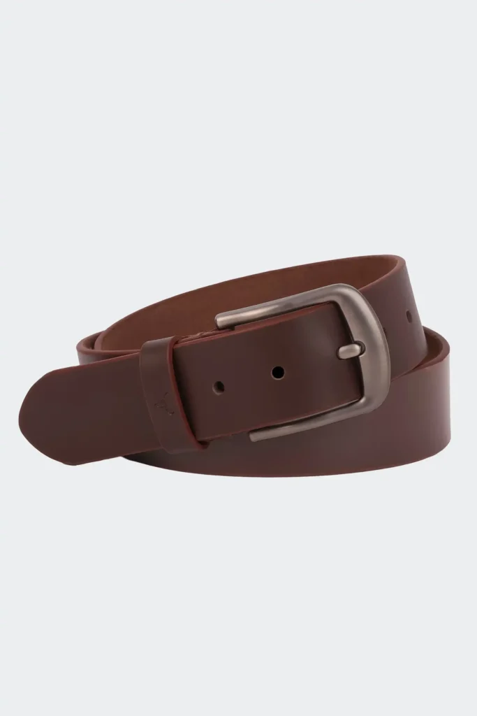 Premium 40mm brown full-grain leather belt for men with alloy buckle