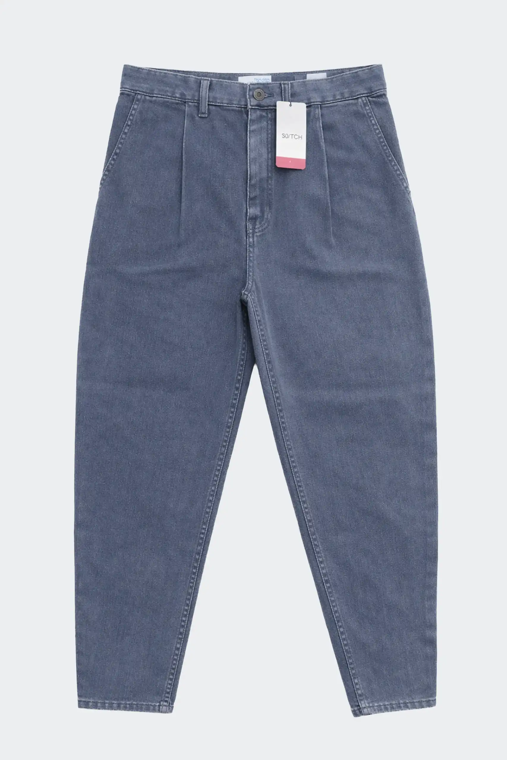 Light grey balloon fit denim pants for women