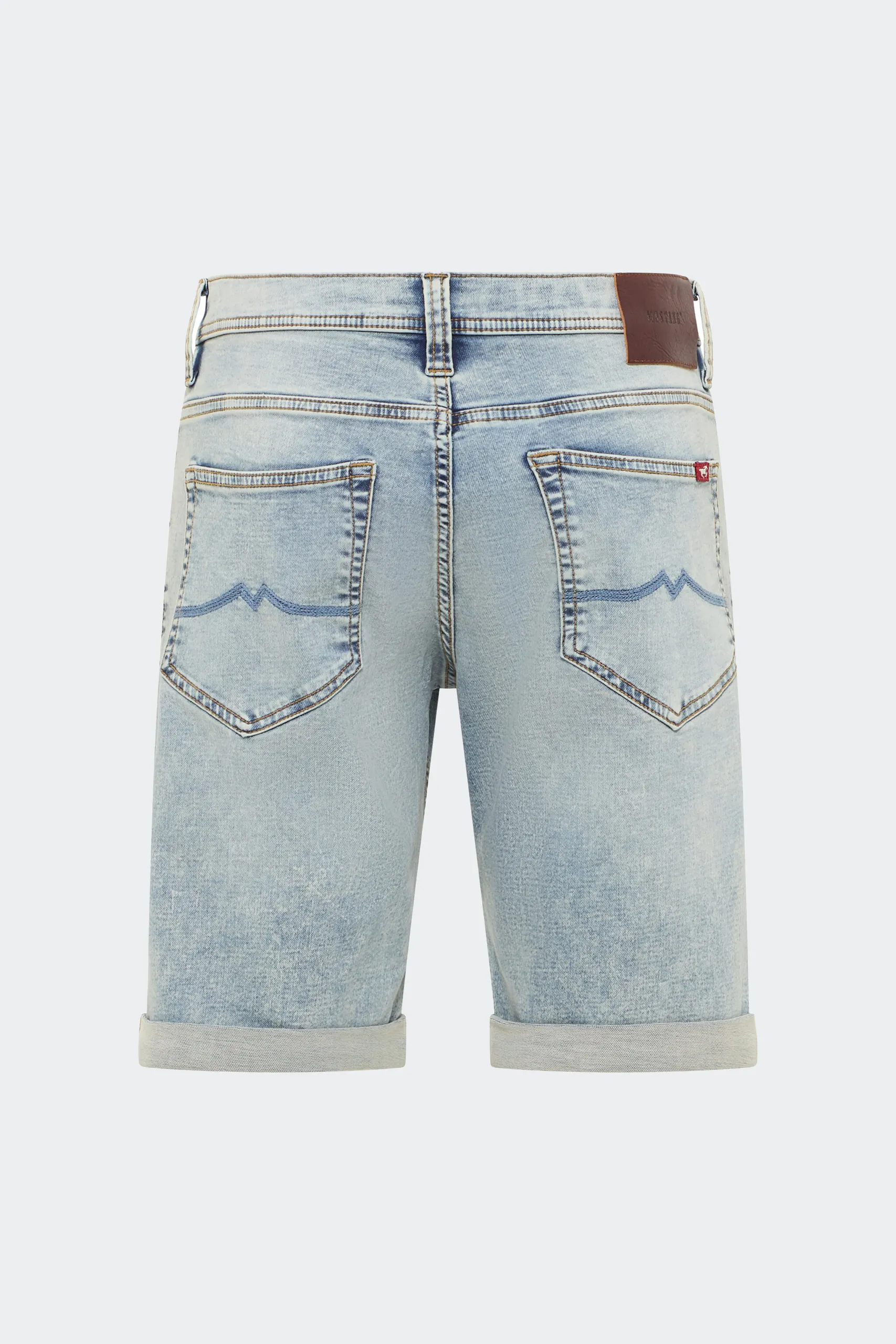 Men’s ice blue denim shorts with rolled hem