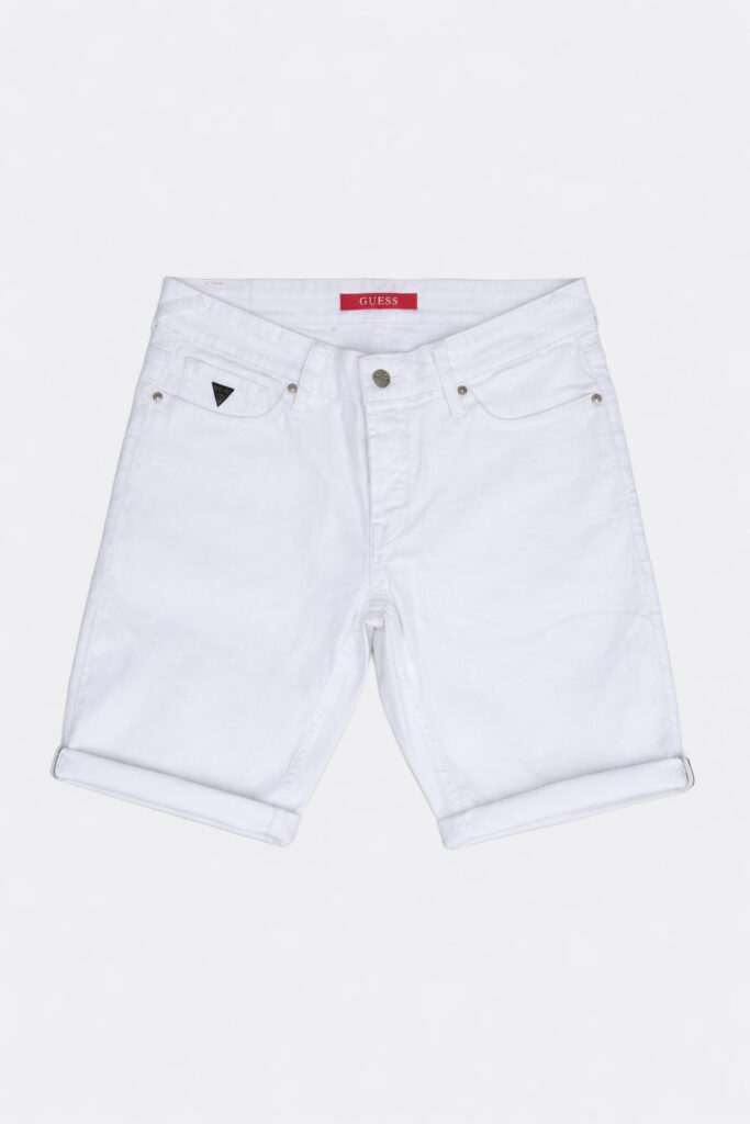 Men’s white denim shorts with rolled hem