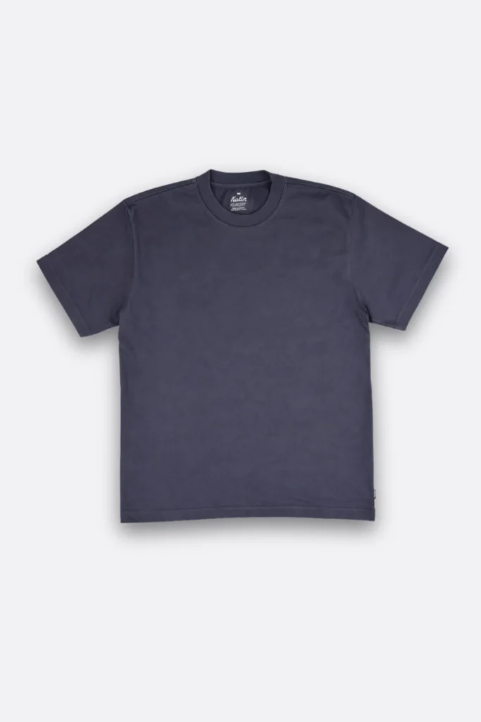 Men’s washed navy cotton t-shirt with minimal clean design and soft fabric