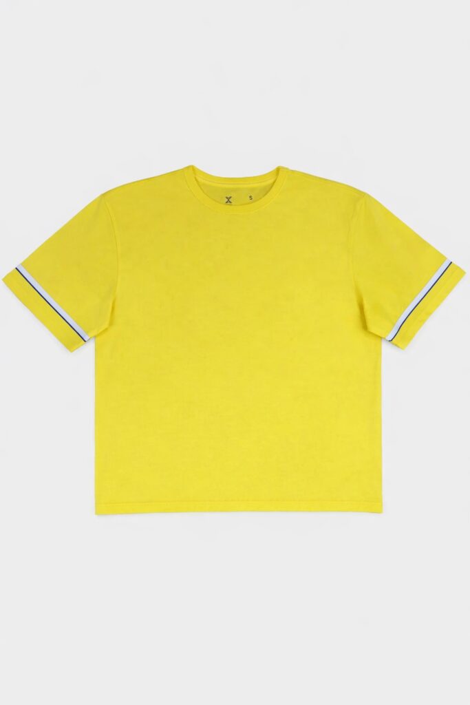 bright yellow cotton t-shirt with contrast sleeve detailing and soft breathable fabric