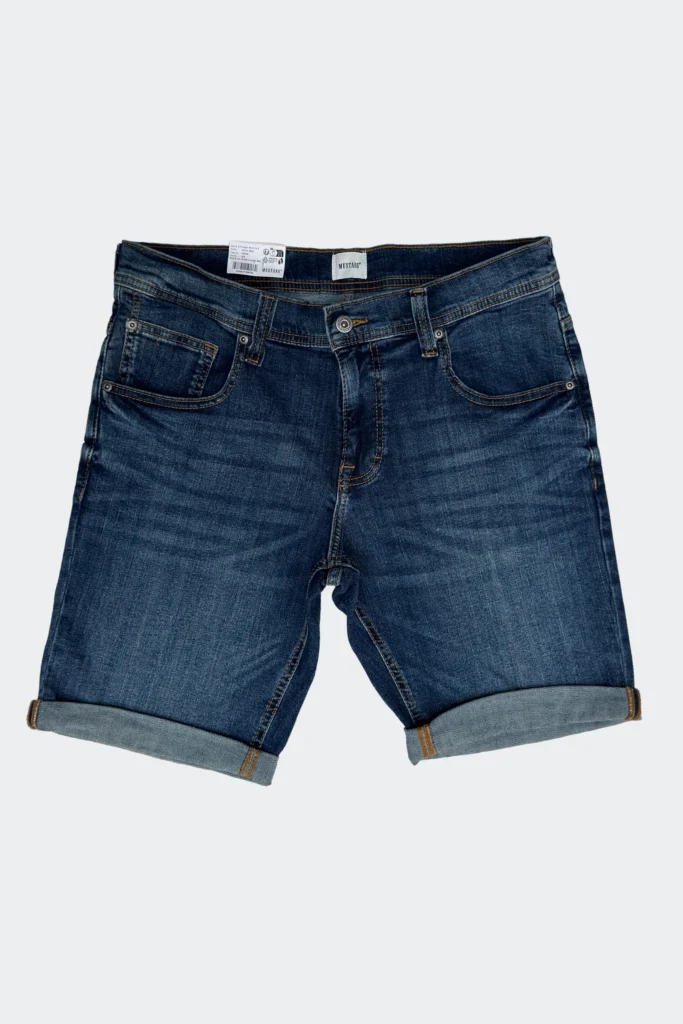 Men’s deep blue denim shorts with rolled hem